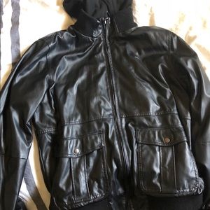 Obey leather jacket w/hood